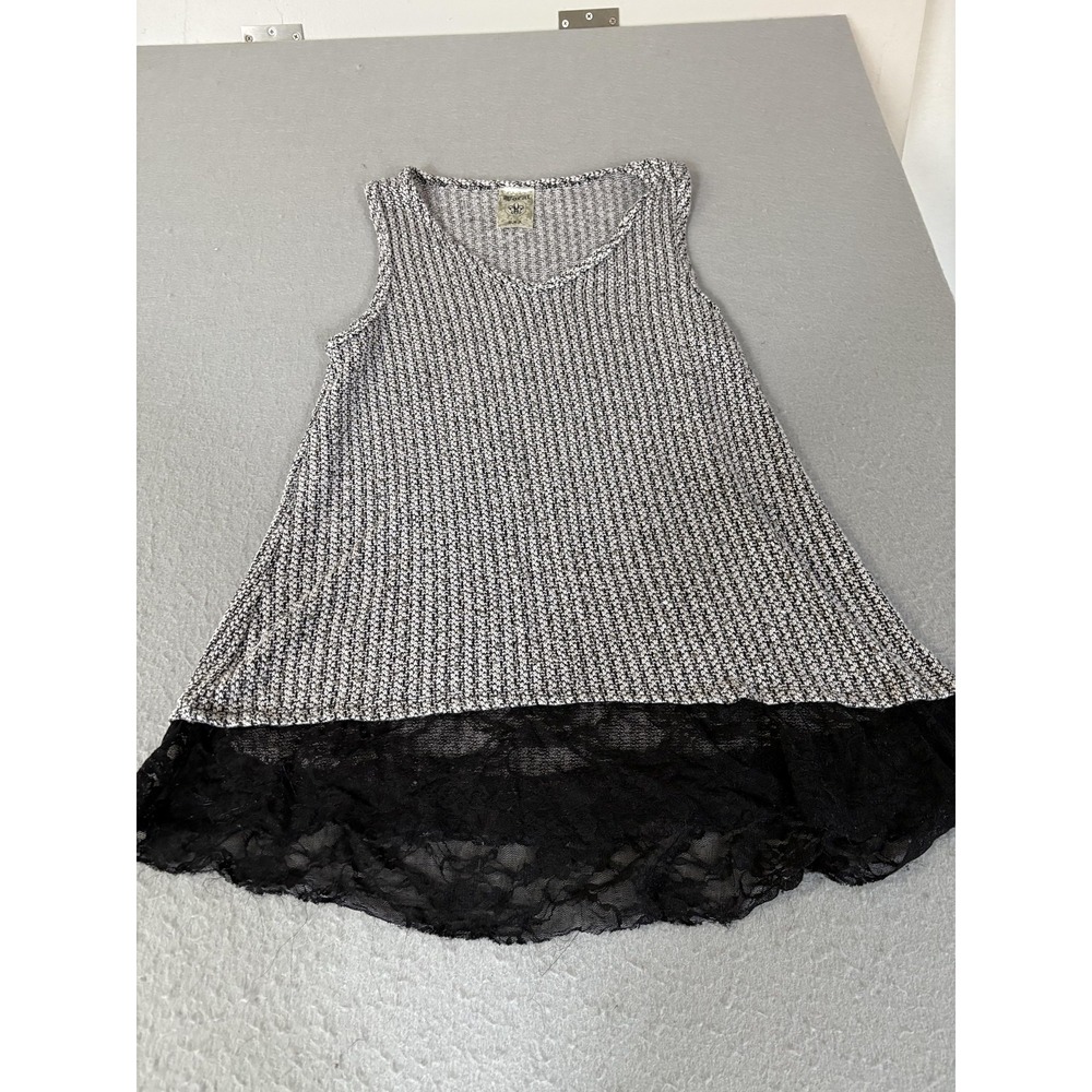 Vocal Tank Top Womens Size Unknown Gray Geometric Lace Hem Tunic Sleeveless